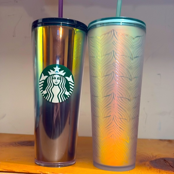 2 Starbucks 24 oz Cups 1 Iridescent Mermaid Tumbler NWT and 1 iridescent NWT - Picture 1 of 9